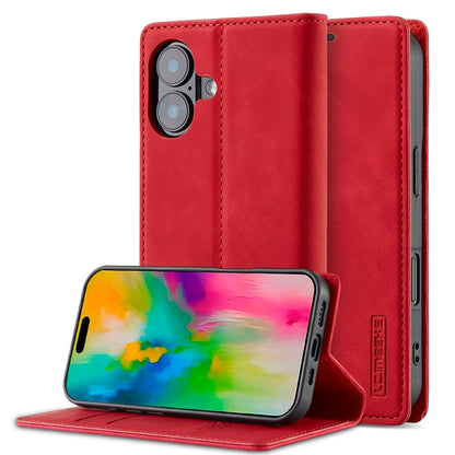 For iPhone 16 Plus LC.IMEEKE Strong Magnetism Microfiber Leather Phone Case(Red) - iPhone 16 Plus Cases by LC.IMEEKE | Online Shopping UK | buy2fix