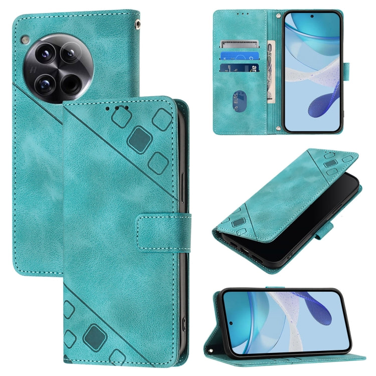 For OnePlus 12 5G Global Skin-feel Embossed Leather Phone Case(Green) - OnePlus Cases by buy2fix | Online Shopping UK | buy2fix