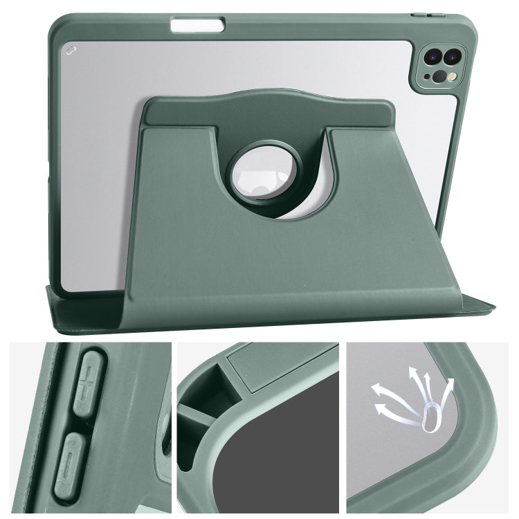 For iPad Pro 13 2024 Acrylic 360 Degree Rotation Holder Leather Tablet Case(Pine Green) - iPad Pro 13 2024 Cases by buy2fix | Online Shopping UK | buy2fix