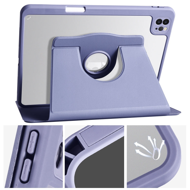 For iPad Pro 13 2024 Acrylic 360 Degree Rotation Holder Leather Tablet Case(Lavender Purple) - iPad Pro 13 2024 Cases by buy2fix | Online Shopping UK | buy2fix