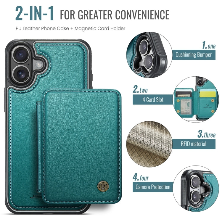 For iPhone 16 JEEHOOD J05 Business Magnetic Style RFID Leather Phone Case(Blue Green) - iPhone 16 Cases by JEEHOOD | Online Shopping UK | buy2fix