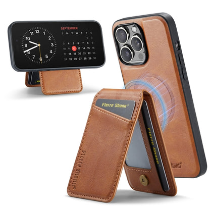 For iPhone 15 Pro Max Fierre Shann Oil Wax Cow Leather Magnetic Card Holder Phone Case(Brown) - iPhone 15 Pro Max Cases by FIERRE SHANN | Online Shopping UK | buy2fix