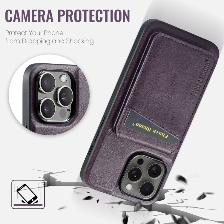 For iPhone 16 Pro Fierre Shann Oil Wax Cow Leather Magnetic Card Holder Phone Case(Purple) - iPhone 16 Pro Cases by FIERRE SHANN | Online Shopping UK | buy2fix