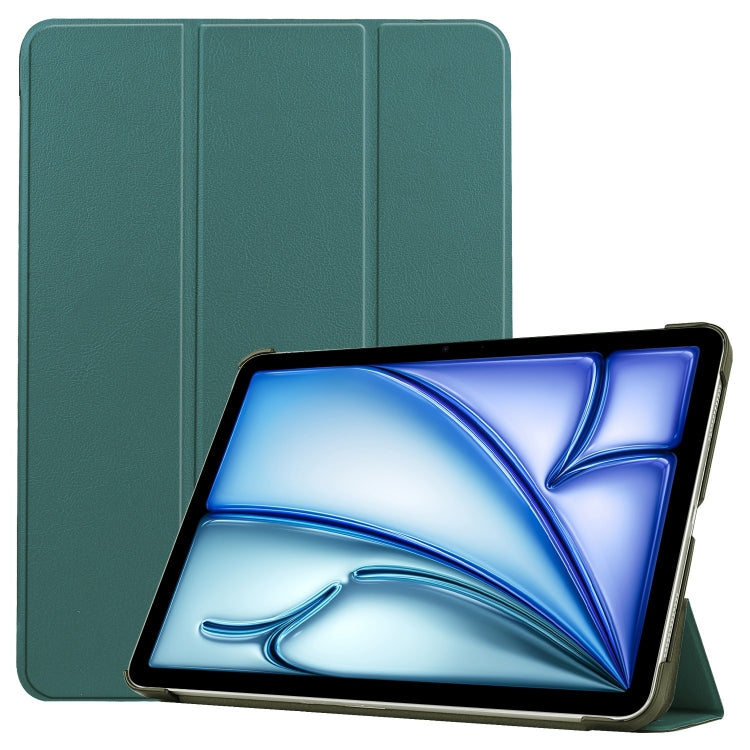 For iPad Air 13 2024 Custer Pure Color 3-Fold Holder Smart Leather Tablet Case(Dark Green) - iPad Air 13 2024 Cases by buy2fix | Online Shopping UK | buy2fix