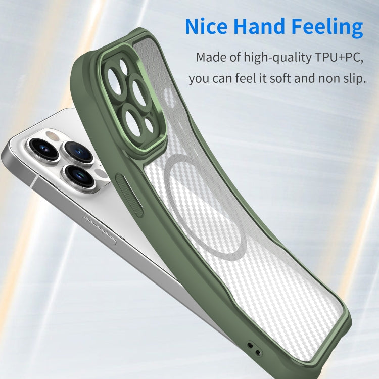 For iPhone 15 Pro Max Carbon Fiber Texture MagSafe Translucent Phone Case(Green) - iPhone 15 Pro Max Cases by buy2fix | Online Shopping UK | buy2fix