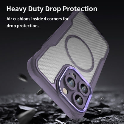 For iPhone 15 Pro Carbon Fiber Texture MagSafe Translucent Phone Case(Purple) - iPhone 15 Pro Cases by buy2fix | Online Shopping UK | buy2fix