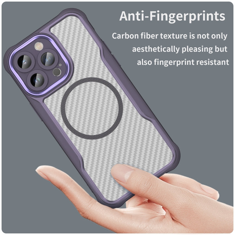 For iPhone 14 Pro Carbon Fiber Texture MagSafe Translucent Phone Case(Purple) - iPhone 14 Pro Cases by buy2fix | Online Shopping UK | buy2fix