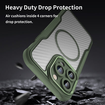 For iPhone 12 Pro Carbon Fiber Texture MagSafe Translucent Phone Case(Green) - iPhone 12 / 12 Pro Cases by buy2fix | Online Shopping UK | buy2fix