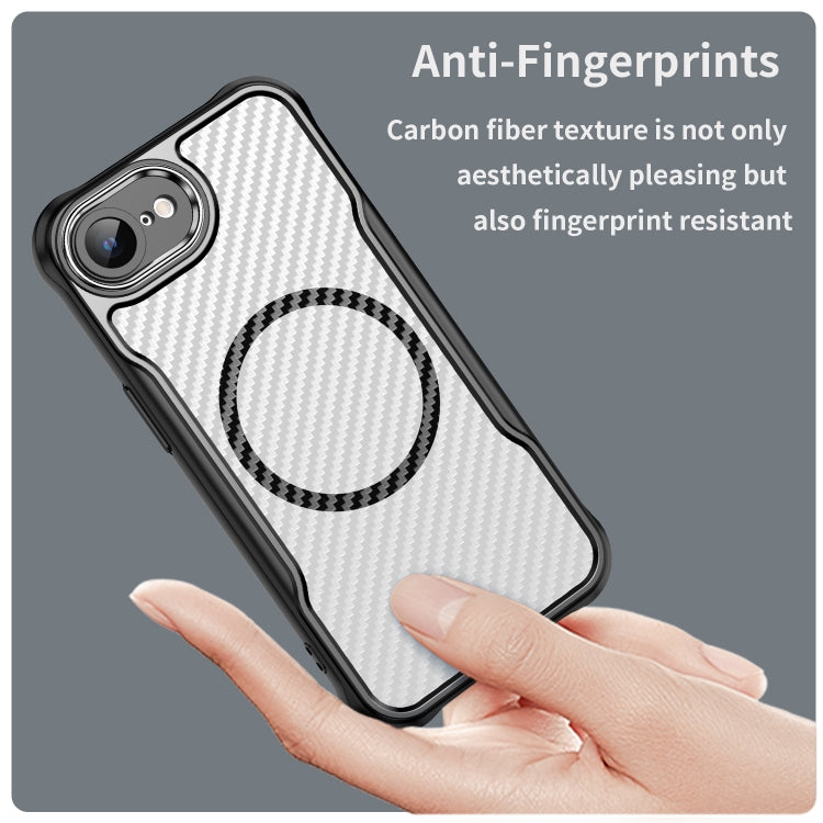 For iPhone 16e Carbon Fiber Texture MagSafe Translucent Phone Case(Black) - iPhone 16e Cases by buy2fix | Online Shopping UK | buy2fix