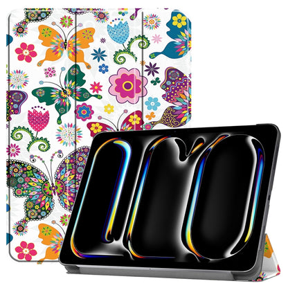 For iPad Pro 11 2024 Custer Painted 3-Fold Holder Smart Leather Tablet Case with Pen Tray(Color Butterfly) - iPad Pro 11 2024 Cases by buy2fix | Online Shopping UK | buy2fix