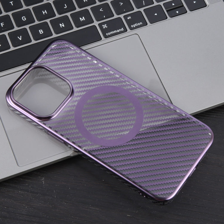 For iPhone 15 6D Plated Carbon Fiber Clear Magsafe PC Phone Case(Aurora Purple) - iPhone 15 Cases by buy2fix | Online Shopping UK | buy2fix