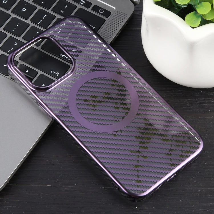 For iPhone 14 Pro Max 6D Plated Carbon Fiber Clear Magsafe PC Phone Case(Aurora Purple) - iPhone 14 Pro Max Cases by buy2fix | Online Shopping UK | buy2fix