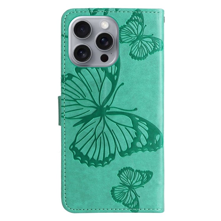 For iPhone 16 Pro Max 3D Butterfly Embossed Pattern Flip Leather Phone Case(Green) - iPhone 16 Pro Cases by buy2fix | Online Shopping UK | buy2fix