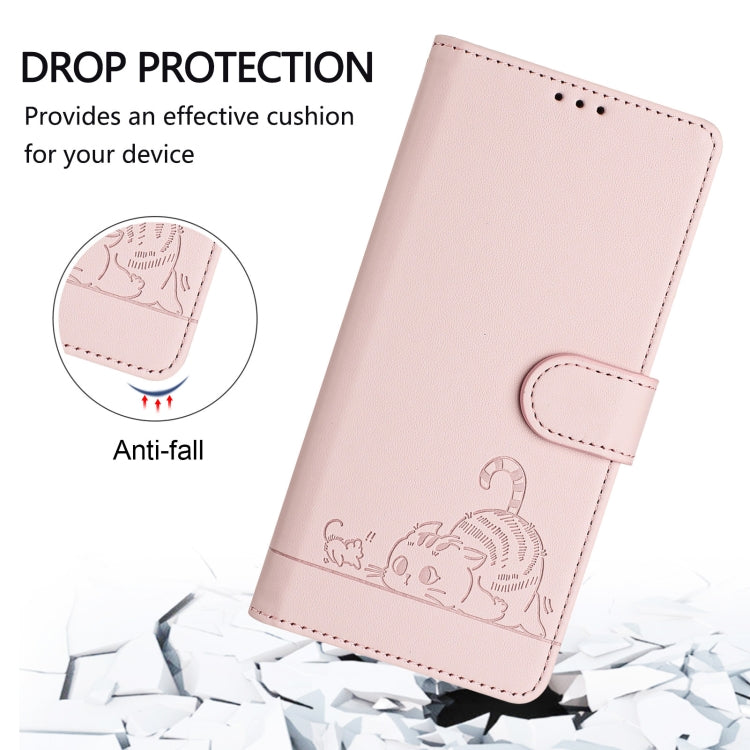 For Google Pixel 9 / 9 Pro Cat Rat Embossed Pattern RFID Leather Phone Case with Lanyard(Pink) - Google Cases by buy2fix | Online Shopping UK | buy2fix