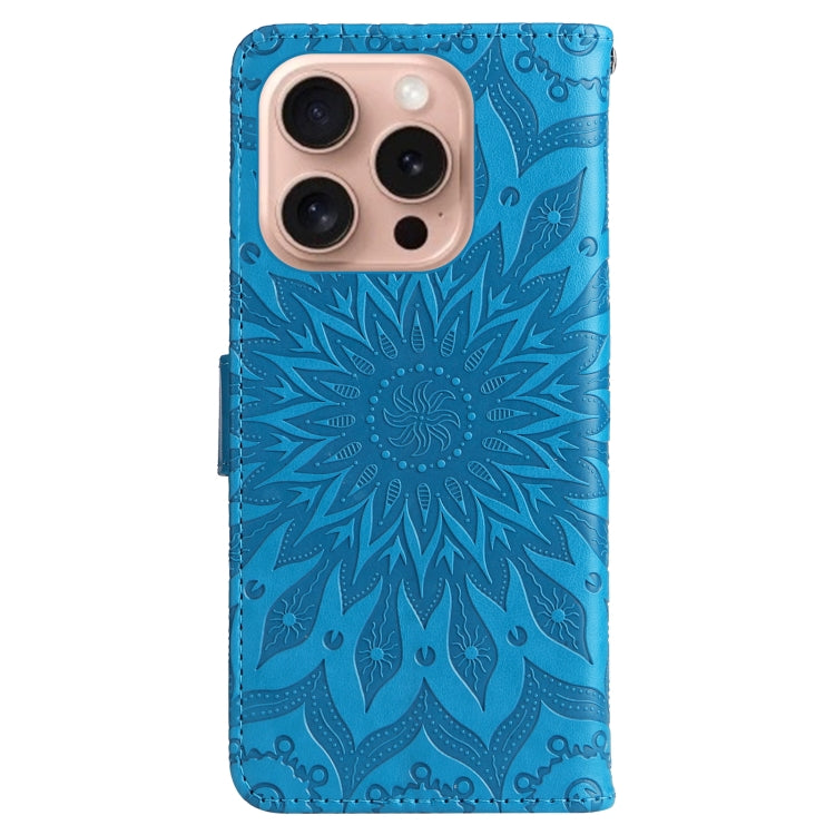 For iPhone 16 Pro Embossed Sunflower Pattern Flip Leather Phone Case(Blue) - iPhone 16 Pro Cases by buy2fix | Online Shopping UK | buy2fix