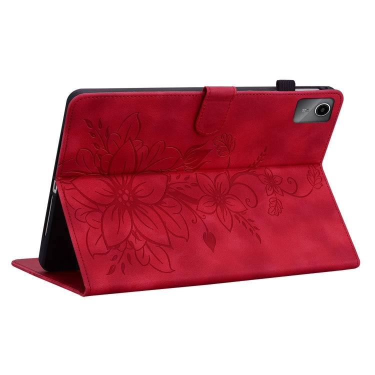 For Lenovo Tab M11/Xiaoxin Pad 11 2024 Lily Embossed Leather Tablet Case(Red) - Lenovo by buy2fix | Online Shopping UK | buy2fix