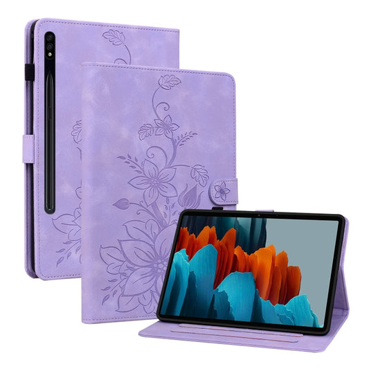 For Samsung Galaxy Tab S7 FE/S8+/S7+ Lily Embossed Leather Tablet Case(Purple) - Tab S7+ T970 / T976B by buy2fix | Online Shopping UK | buy2fix