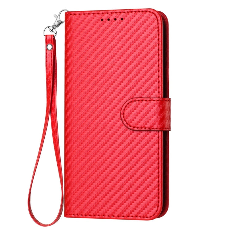 For OPPO Reno11 Pro Global YX0070 Carbon Fiber Buckle Leather Phone Case with Lanyard(Red) - Reno11 Pro Cases by buy2fix | Online Shopping UK | buy2fix