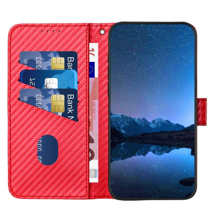 For OPPO Reno11 Global YX0070 Carbon Fiber Buckle Leather Phone Case with Lanyard(Red) - Reno11 Cases by buy2fix | Online Shopping UK | buy2fix