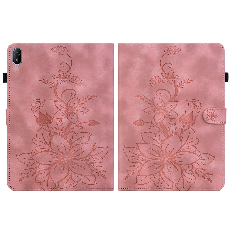 For Huawei MatePad SE 11 2024 Lily Embossed Leather Tablet Case(Pink) - Huawei by buy2fix | Online Shopping UK | buy2fix