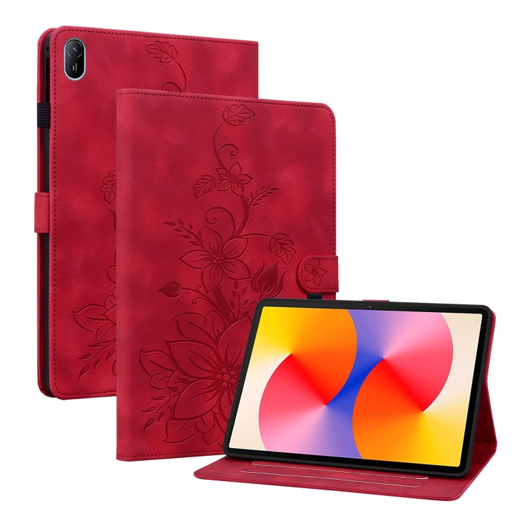 For Huawei MatePad SE 11 2024 Lily Embossed Leather Tablet Case(Red) - Huawei by buy2fix | Online Shopping UK | buy2fix