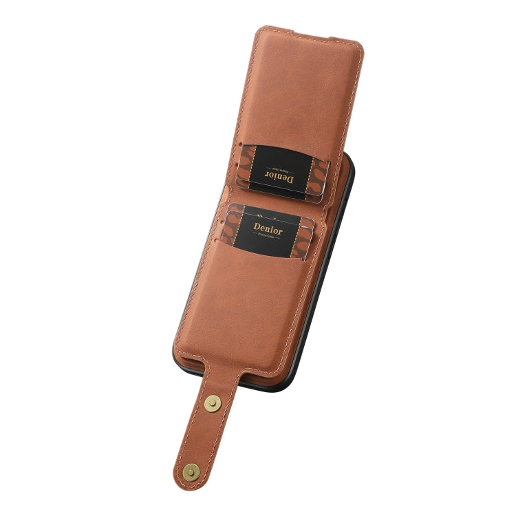 For iPhone 15 Denior D14 NK Retro Pattern MagSafe Magnetic Card Holder Leather Phone Case(Brown) - iPhone 15 Cases by Denior | Online Shopping UK | buy2fix