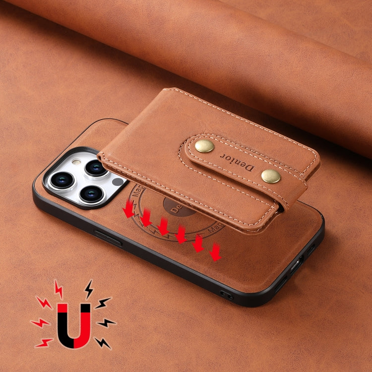 For iPhone 14 Plus Denior D14 NK Retro Pattern MagSafe Magnetic Card Holder Leather Phone Case(Brown) - iPhone 14 Plus Cases by Denior | Online Shopping UK | buy2fix