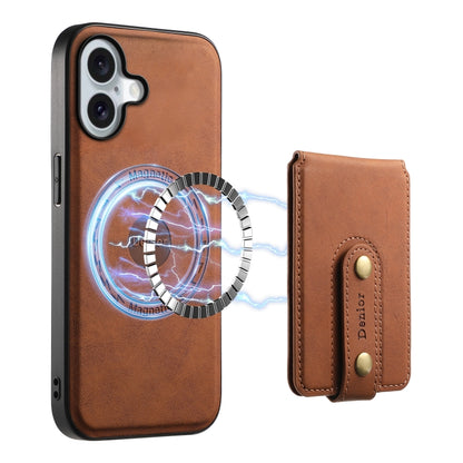 For iPhone 16 Plus Denior D14 NK Retro Pattern MagSafe Magnetic Card Holder Leather Phone Case(Brown) - iPhone 16 Plus Cases by Denior | Online Shopping UK | buy2fix