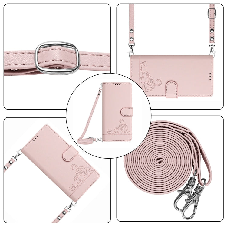 For Motorola Moto G 5G 2024 Global Cat Rat Embossed Pattern RFID Leather Phone Case with Lanyard(Pink) - Motorola Cases by buy2fix | Online Shopping UK | buy2fix