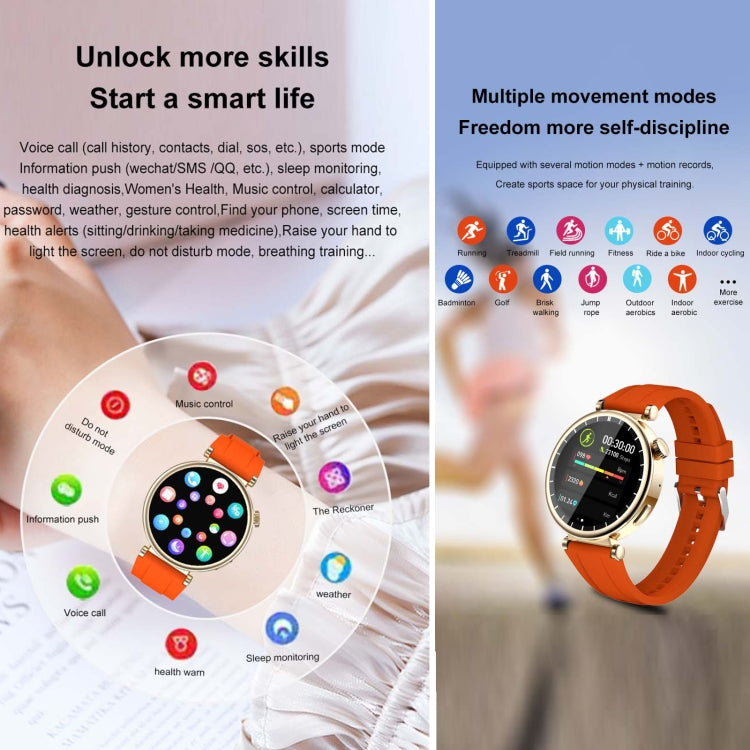 WS520 1.28 inch IP67 Sport Smart Watch, Support Bluetooth Call / Sleep / Blood Oxygen / Heart Rate / Blood Pressure Health Monitor(Gold+Orange) - Smart Watches by buy2fix | Online Shopping UK | buy2fix