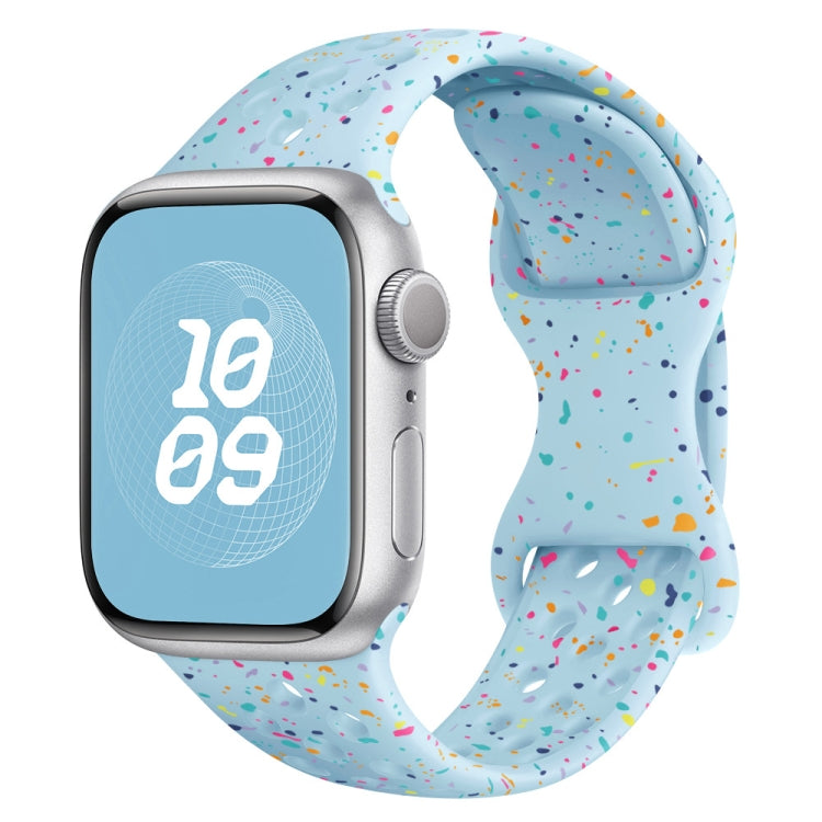 For Apple Watch Series 4 44mm Hole Style Butterfly Buckle Camouflage Silicone Watch Band(Light Blue) - Watch Bands by buy2fix | Online Shopping UK | buy2fix