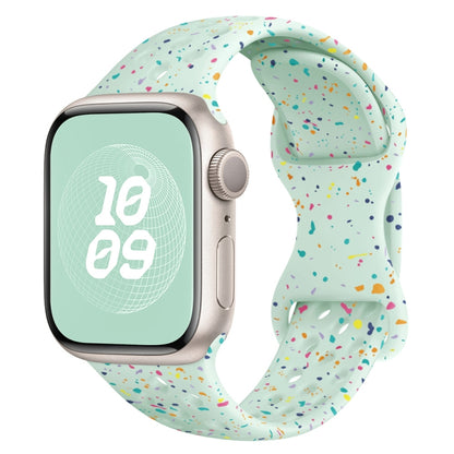 For Apple Watch Series 3 38mm Hole Style Butterfly Buckle Camouflage Silicone Watch Band(Light Mint) - Watch Bands by buy2fix | Online Shopping UK | buy2fix