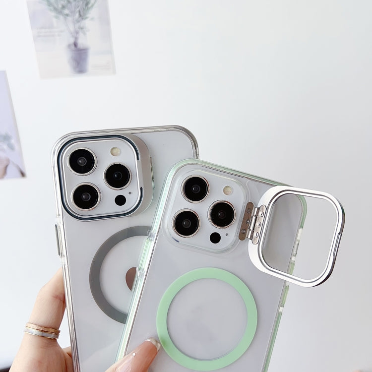 For iPhone 14/13 J2 High Transparent MagSafe Magnetic Frame Holder Phone Case(White) - iPhone 14 Cases by buy2fix | Online Shopping UK | buy2fix