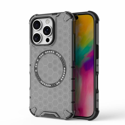 For iPhone 16 Pro Honeycomb Magnetic Ring Shockproof Phone Case(Black) - iPhone 16 Pro Cases by buy2fix | Online Shopping UK | buy2fix