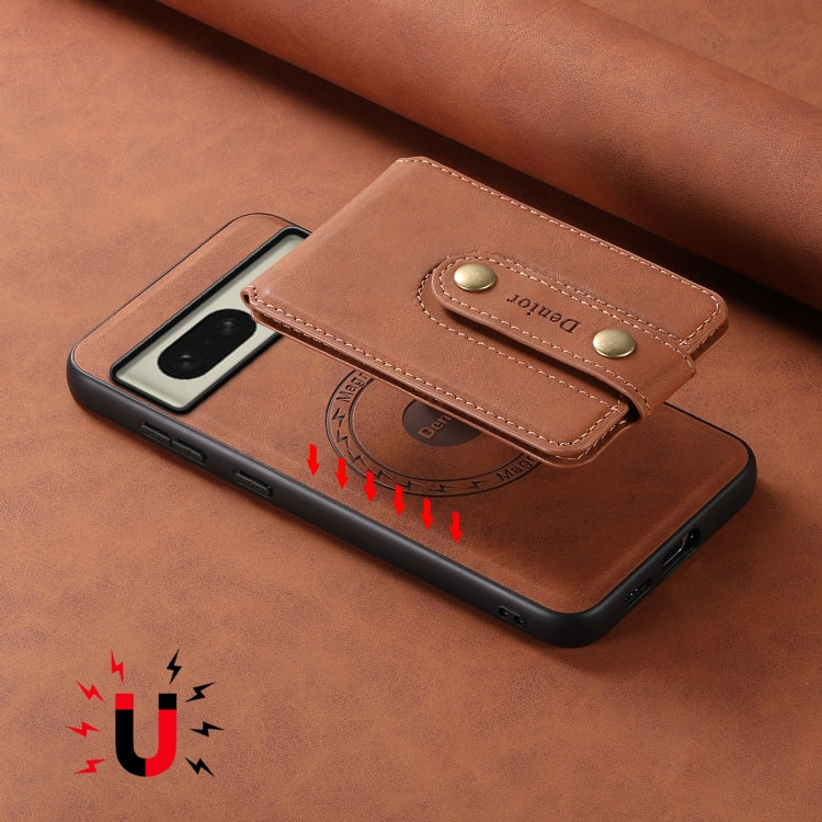 For Google Pixel 8 Denior D14 NK Retro Pattern MagSafe Magnetic Card Holder Leather Phone Case(Brown) - Google Cases by Denior | Online Shopping UK | buy2fix