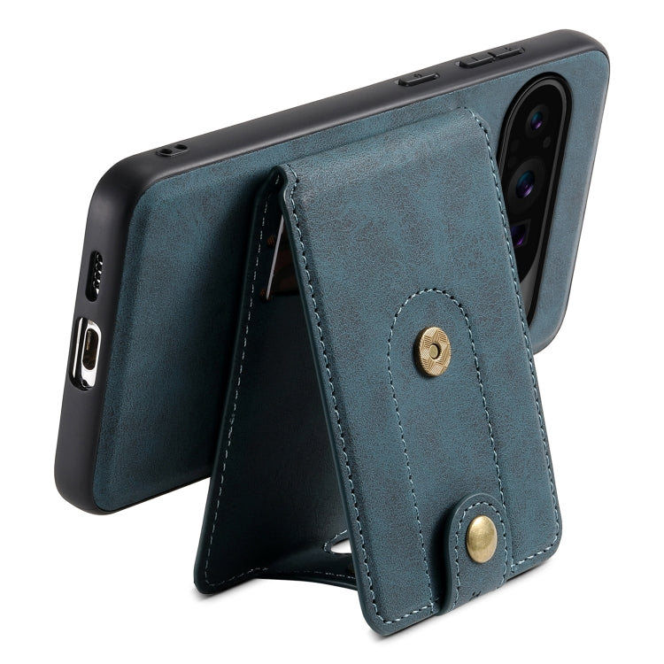 For Google Pixel 9 Pro Denior D14 NK Retro Pattern MagSafe Magnetic Card Holder Leather Phone Case(Blue) - Google Cases by Denior | Online Shopping UK | buy2fix