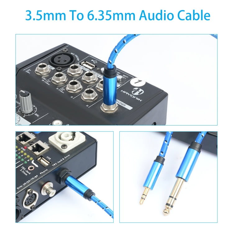 3662-3662BK 3.5mm Male to 6.35mm Male Stereo Amplifier Audio Cable, Length:3m(Blue) - Microphone Audio Cable & Connector by buy2fix | Online Shopping UK | buy2fix