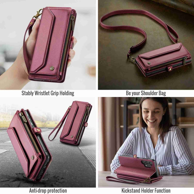 For Samsung Galaxy A32 5G CaseMe C36 Card Slots Zipper Wallet RFID Anti-theft Leather Phone Case(Wine Red) - Galaxy Phone Cases by CaseMe | Online Shopping UK | buy2fix