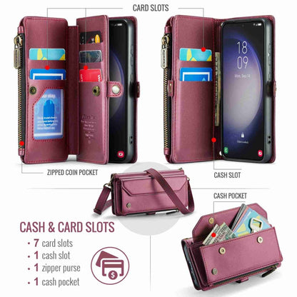 For Samsung Galaxy S23 5G CaseMe C36 Card Slots Zipper Wallet RFID Anti-theft Leather Phone Case(Wine Red) - Galaxy S23 5G Cases by CaseMe | Online Shopping UK | buy2fix