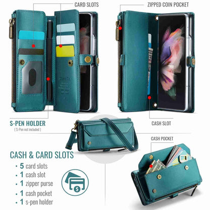 For Samsung Galaxy Z Fold3 CaseMe C36 Card Slots Zipper Wallet RFID Anti-theft Leather Phone Case(Blue-green) - Galaxy Phone Cases by CaseMe | Online Shopping UK | buy2fix