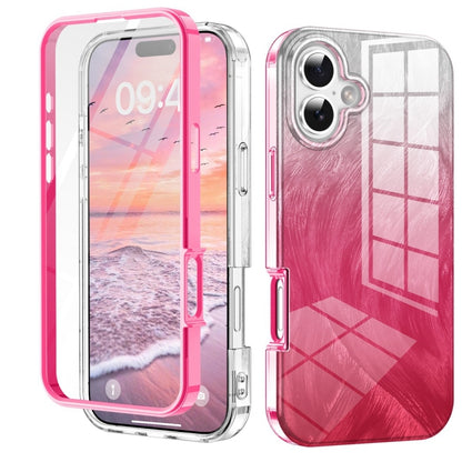 For iPhone 16 IMD Gradient Feather PC Hybrid TPU Phone Case(Rose Red) - iPhone 16 Cases by buy2fix | Online Shopping UK | buy2fix