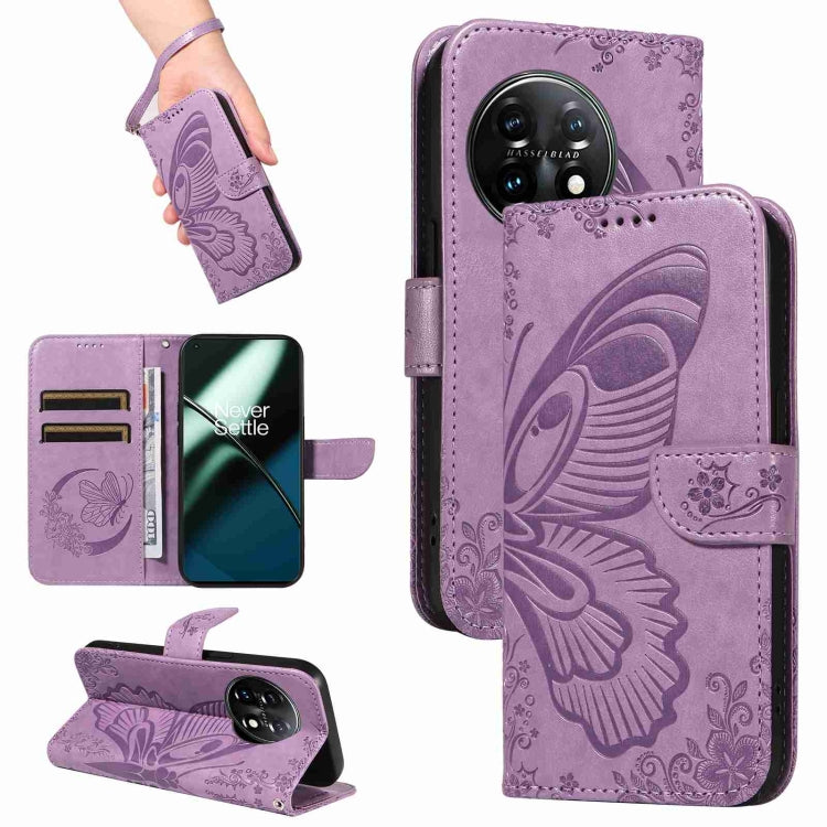 For OnePlus 11 5G Swallowtail Butterfly Embossed Leather Phone Case(Purple) - OnePlus Cases by buy2fix | Online Shopping UK | buy2fix