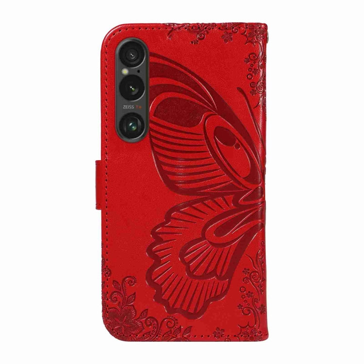 For Sony Xperia 1 VI 2024 Swallowtail Butterfly Embossed Leather Phone Case(Red) - Sony Cases by buy2fix | Online Shopping UK | buy2fix