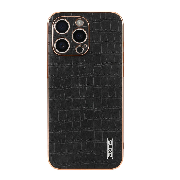 For iPhone 15 Pro Max AZNS Electroplated Frame Crocodile Texture Full Coverage Phone Case(Black) - iPhone 15 Pro Max Cases by AZNS | Online Shopping UK | buy2fix