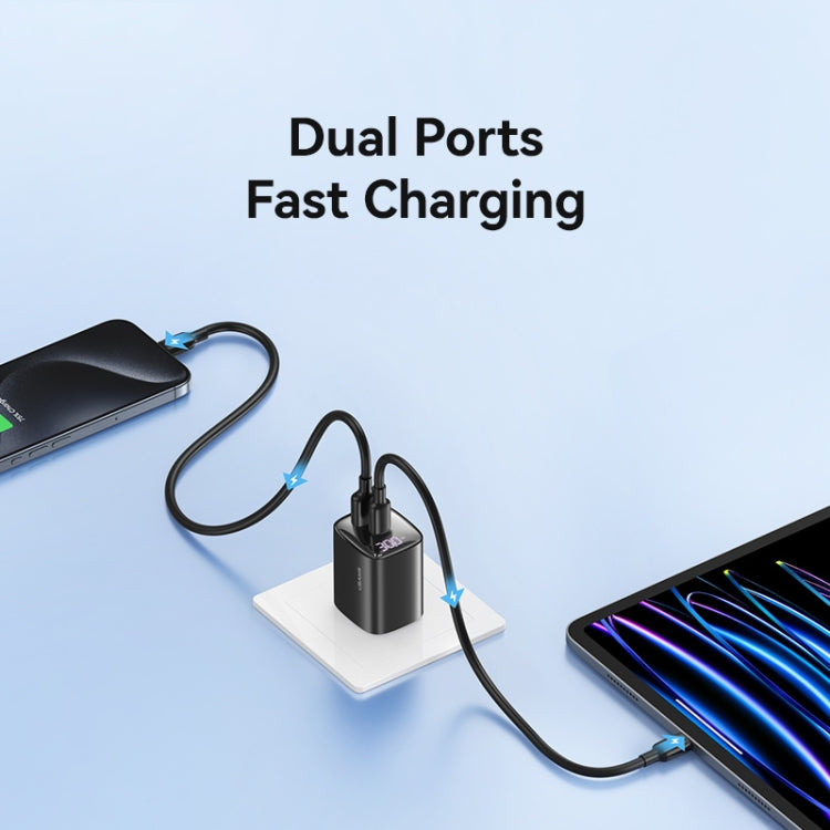 USAMS CC230 30W USB+USB-C / Type-C Dual Port GaN Digital Display Charger, Specifications: US Plug(Black) - USB Charger by USAMS | Online Shopping UK | buy2fix