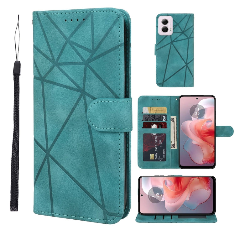 For Motorola Moto G Power 5G 2024 Skin Feel Geometric Lines Leather Phone Case(Green) - Motorola Cases by buy2fix | Online Shopping UK | buy2fix