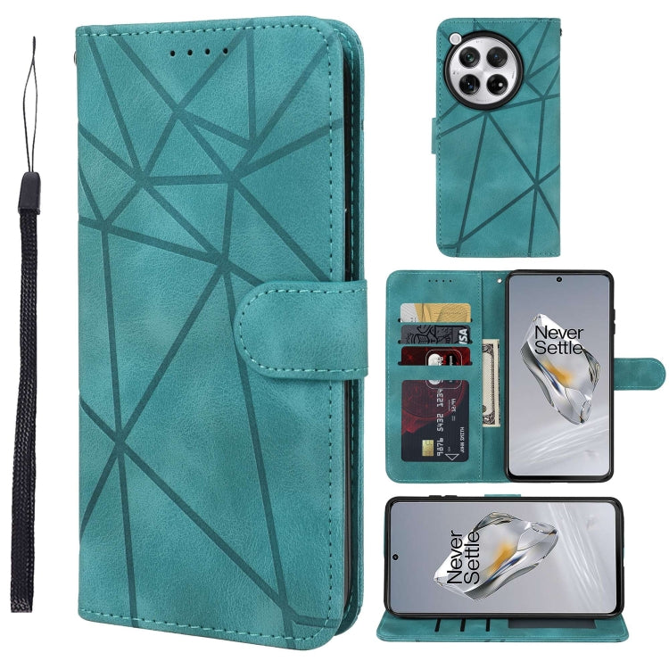 For OnePlus 12 Skin Feel Geometric Lines Leather Phone Case(Green) - OnePlus Cases by buy2fix | Online Shopping UK | buy2fix