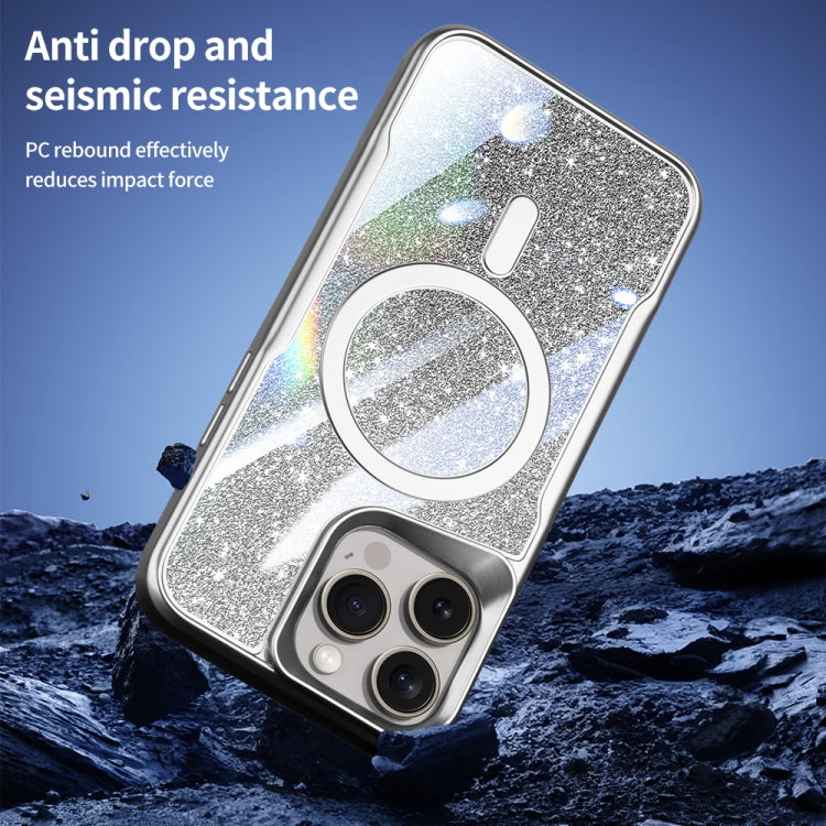 For iPhone 14 Pro Blade MagSafe Magnetic Gradient Glitter PC Phone Case(Silver White) - iPhone 14 Pro Cases by buy2fix | Online Shopping UK | buy2fix