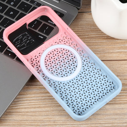 For iPhone 14 Pro Gradient Color Honeycomb Aromatherapy MagSafe Phone Case(Pink Blue) - iPhone 14 Pro Cases by buy2fix | Online Shopping UK | buy2fix