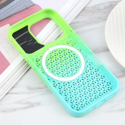 For iPhone 16 Pro Gradient Color Honeycomb Aromatherapy MagSafe Phone Case(Green Blue) - iPhone 16 Pro Cases by buy2fix | Online Shopping UK | buy2fix